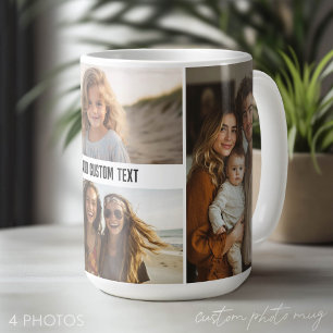 Taza De Café Colaje simple de 4 fotos con una línea de texto