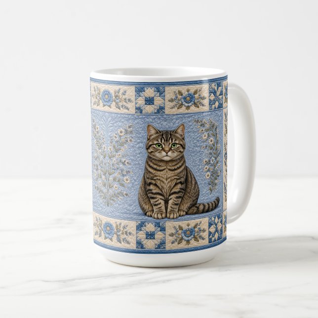 Taza De Café Colcha de gato atigrado gris (Anverso derecho)