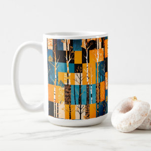 Taza De Café Colcha de parches de árboles de bosque otoñal rúst