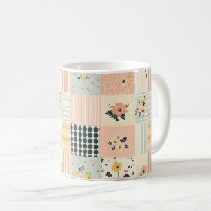 Taza De Café Colcha de patchwork floral Cottagecore Coral Paste