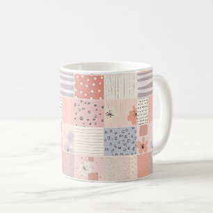 Taza De Café Colcha de retazos florales pastel en rosa y azul