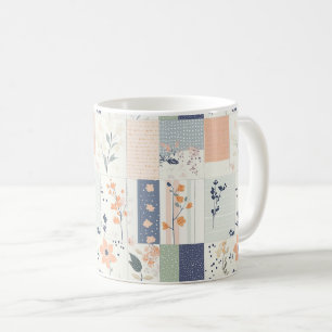 Taza De Café Colcha floral escandinava en rosa y azul