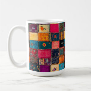 Taza De Café Colcha Vibrante de Parche con Florales Clásicos