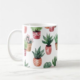 Taza De Café Colección de cactus en ollas, acuarela.