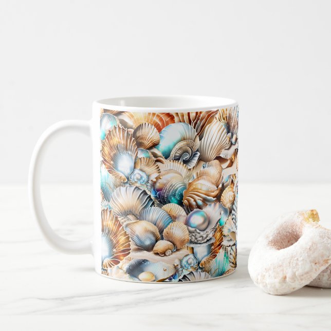 Taza De Café Colección de conchas marinas moda costera irridisc (Con donut)