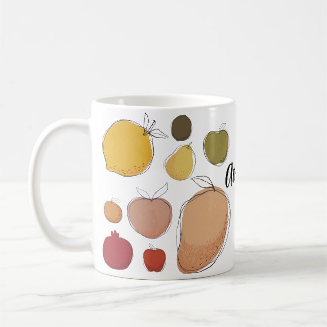 Taza De Café Colección de frutas de doodle cutáneo (PERSONALIZE (Izquierda)