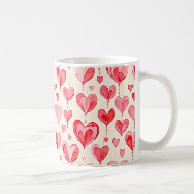 Taza De Café Colección de patrones de corazón con acuarela (Derecha)