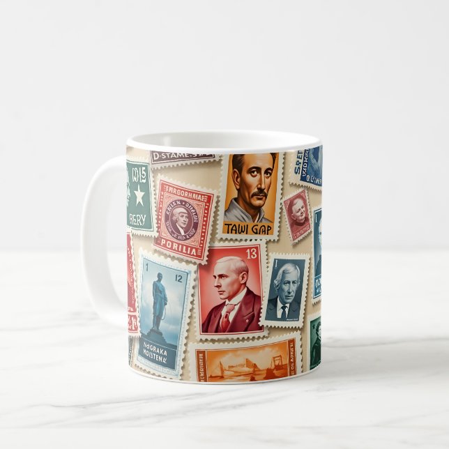 Taza De Café Colección de sellos de época (Anverso izquierdo)