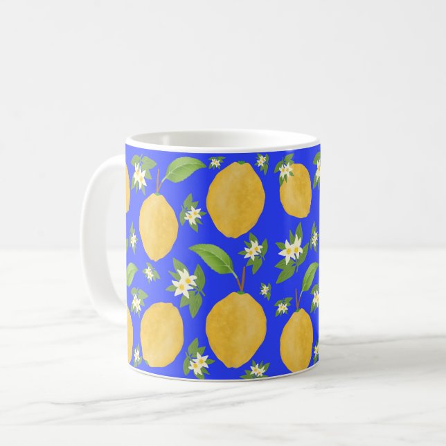 Taza De Café Colección Lemon Bloom azul estampado (Anverso izquierdo)