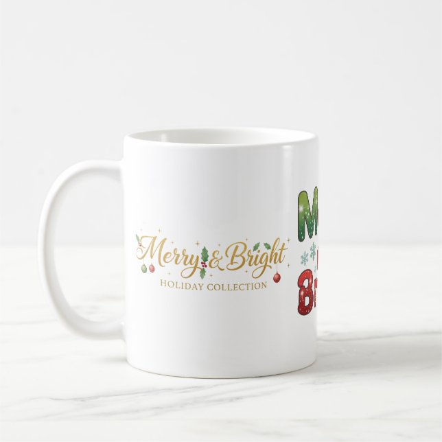 Taza De Café Colección navideña clásica de Feliz y Brillante (Izquierda)