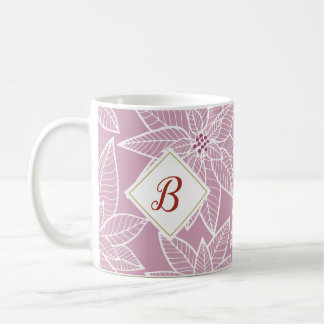 Taza De Café Colgar inicial de vacaciones de poinsettia rosa
