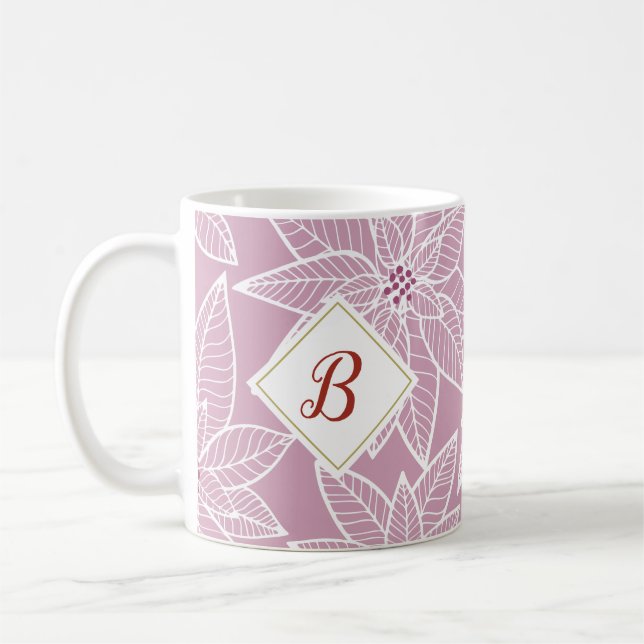 Taza De Café Colgar inicial de vacaciones de poinsettia rosa (Izquierda)