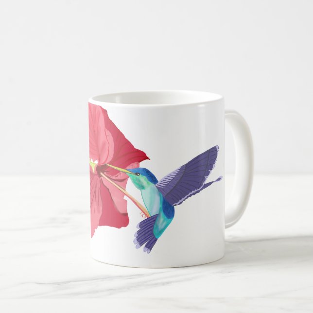 Taza De Café Colibrí azul y verde e hibiscus rojo   (Anverso derecho)