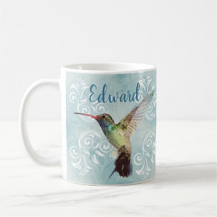 Taza De Café Colibrí con el fondo del Flourish