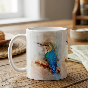 Taza De Café Colibrí de Acuarela Vibrante Pájaro en una rama