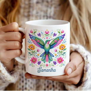 Taza De Café Colibrí de arte Flok colorido