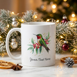 Taza De Café Colibrí de Navidad con Acuarela Personalizada
