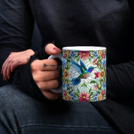 Taza De Café Colibrí elegante con efecto de vidrio manchado