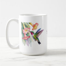 Colibrí en acuarela con flores