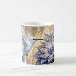 Taza De Café Colibrí encantado y flor de luna.