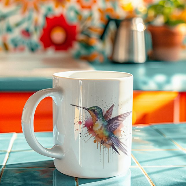 Taza De Café colibrí exótico colorido en acuarela (Subido por el creador)