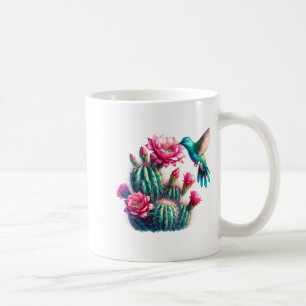 Taza De Café Colibrí Flor de Cactus Acuático Teal Rosa para Muj