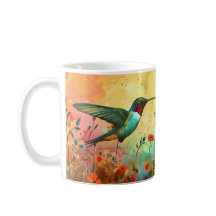 Colibrí volando por flores silvestres