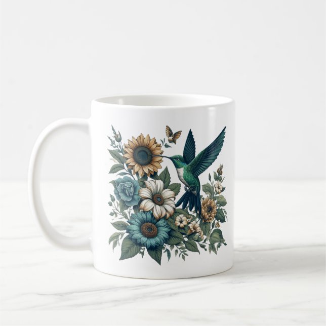 Taza De Café Colibrí Y Flores (Izquierda)