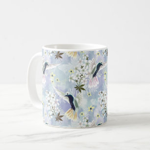 Taza De Café Colibrí y flores blancas
