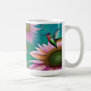 Taza De Café Colibrí y girasol rosa