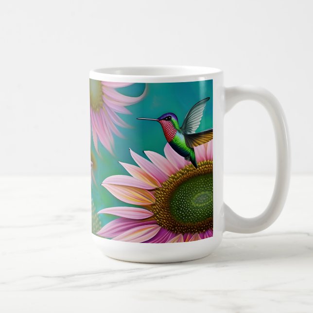 Taza De Café Colibrí y girasol rosa (Derecha)