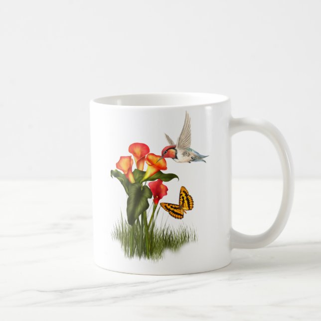 Taza De Café Colibrí y lirios (Derecha)