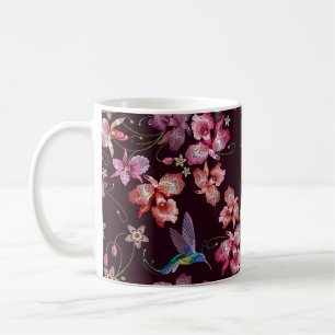 Taza De Café Colibrí y orquídea, de forma tropical sin costuras