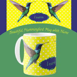 Taza De Café Colibríes de bonito con puntos de polka amarillos