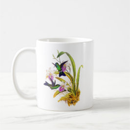 Taza De Café Colibríes y orquídeas púrpuras