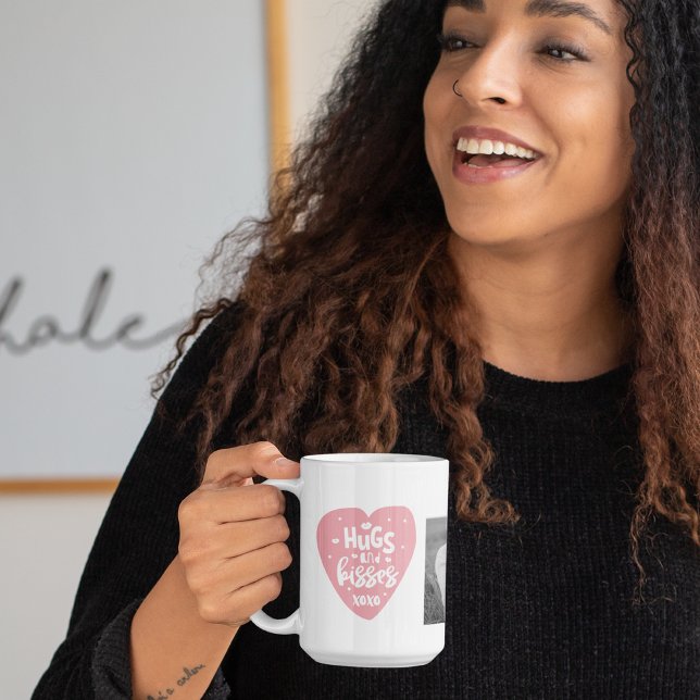 Taza De Café Collage Couple Photo & Hugs And Kisses PInk Heart (Subido por el creador)