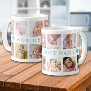 Taza De Café Collage de 12 fotos modernas en azul turquesa 'La