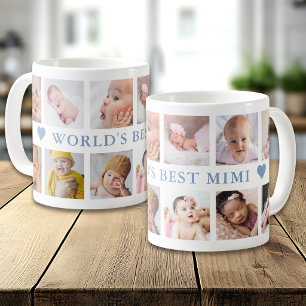Taza De Café Collage de 12 fotos moderno azul Mimi Mejor del Mu