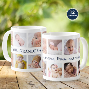 Taza De Café Collage de 12 Fotos Moderno Azul Te Amo Abuelo