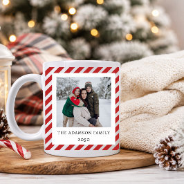 Taza De Café Collage de 2 fotos Navideño Rayas Rojas Personaliz
