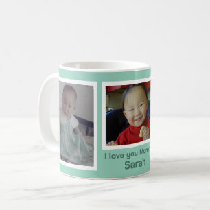 Taza De Café Collage de 3 Fotos Verde Menta Pálido
