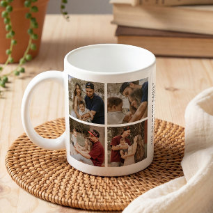 Taza De Café Collage de 8 fotos y texto personalizado para fami