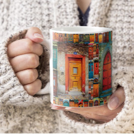 Taza De Café Collage de arte de puertas con puertas antiguas