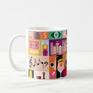 Taza De Café collage de arte, ilustracion musical vintage. Patc