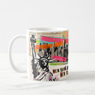 Taza De Café Collage de Arte Pop de Revista de Paisaje Urbano d