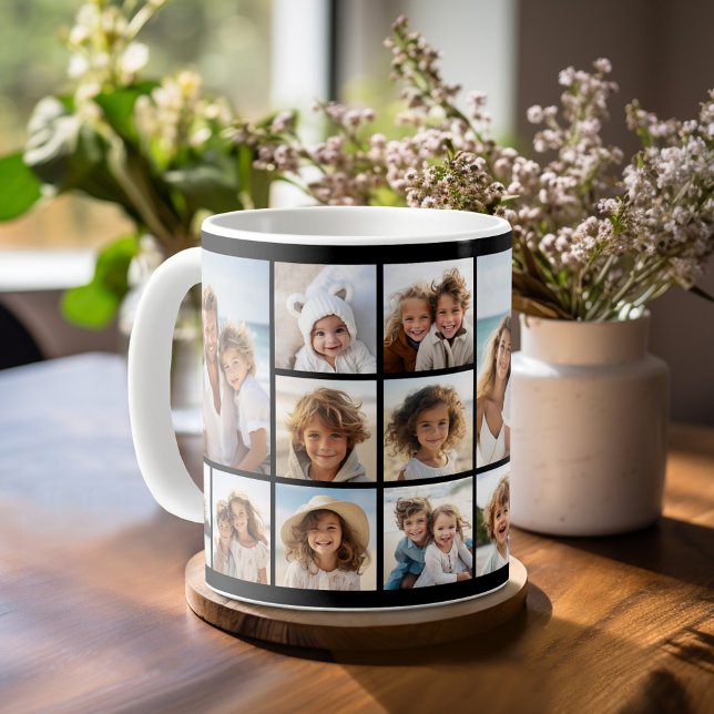 Taza De Café Collage de Black 9 Photo Square (Personalized Coffee Mug)