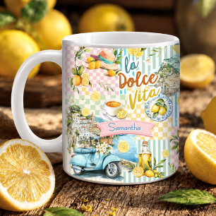 Taza De Café Collage de cítrico turquesa rosa mediterráneo
