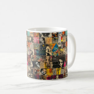 Taza De Café Collage de cuadrícula de cómic de rock punk blanco