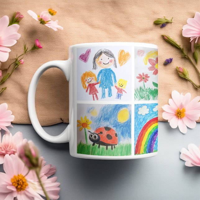 Taza De Café Collage de dibujos de arte infantil Keepsake 4 (Start your day with a sip of creativity! Showcasing a vibrant collage of your child’s drawings!)
