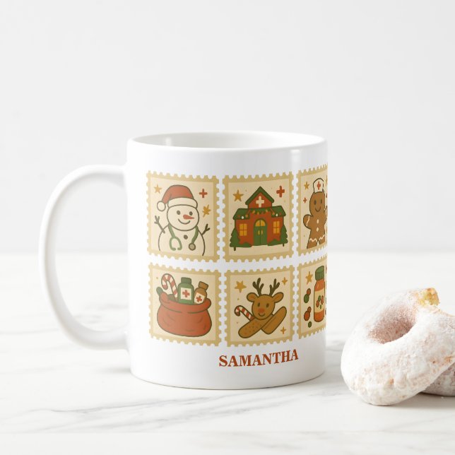Taza De Café Collage de enfermeras navidades | Día festivo (Con donut)